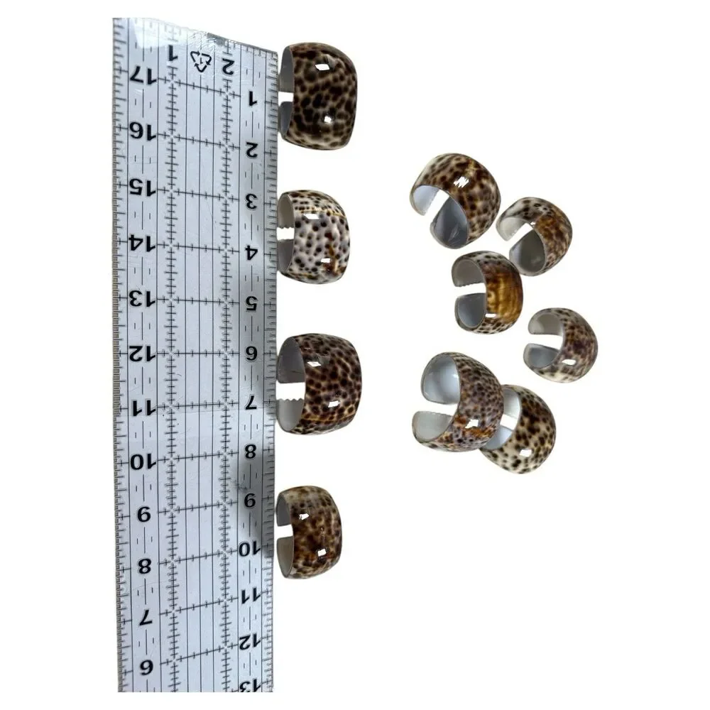 Vintage Tiger Cowrie Seashell Napkin Rings Leopard Spot Set of 10